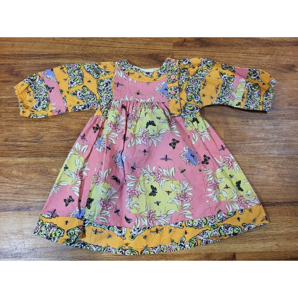 Vtge Mousefeathers Size 24 M Pink Orange Floral Butterflies Dress